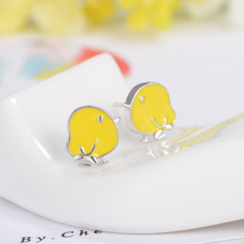 Yellow Chick Silver Studs Earrings for Women