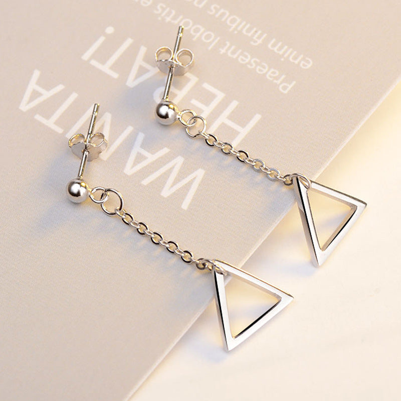 Hollow Triangle Tassle Silver Drop Earrings for Women