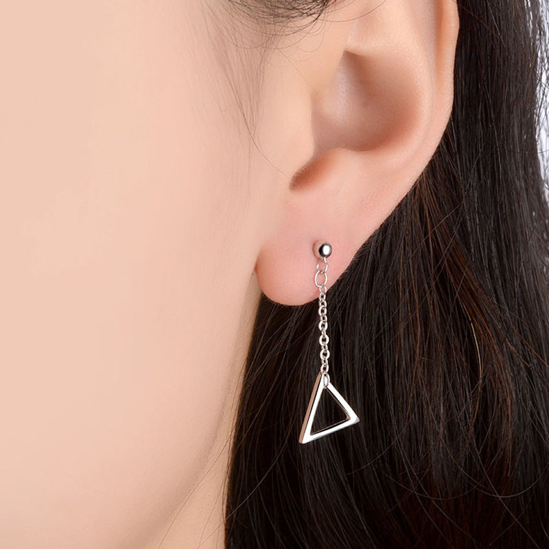 Hollow Triangle Tassle Silver Drop Earrings for Women