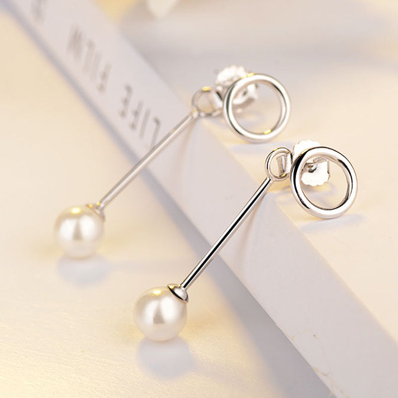 Circle with Pearl Pendant Silver Drop Earrings for Women