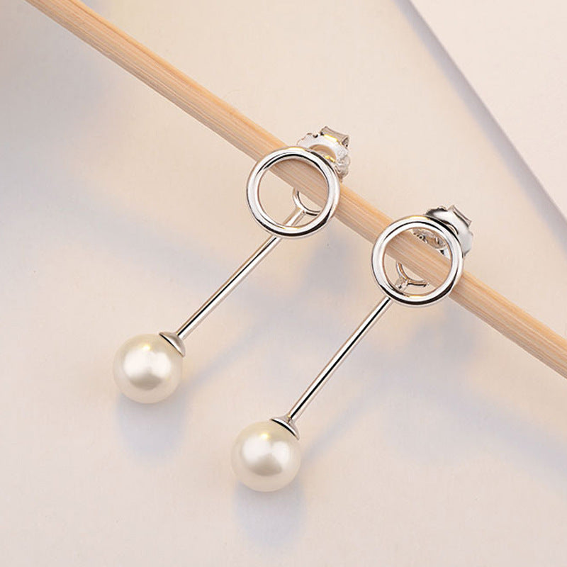 Circle with Pearl Pendant Silver Drop Earrings for Women