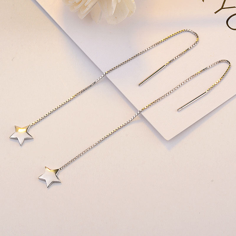 Long Tassle Star Ear Line Silver Drop Earrings for Women