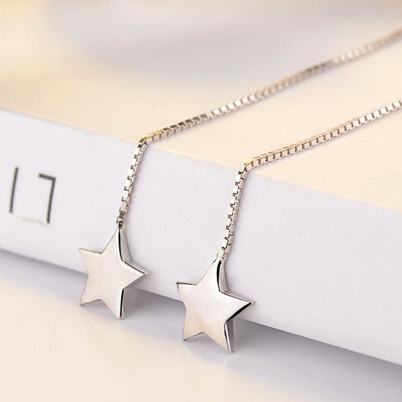 Long Tassle Star Ear Line Silver Drop Earrings for Women