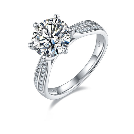 (Four Colours) 3.0CT Moissanite Round Cut Cathedral Six Prongs Ring for Women