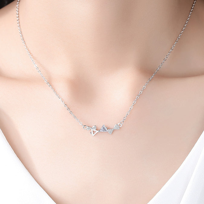 Three Bowknots with Zircon Silver Necklace for Women