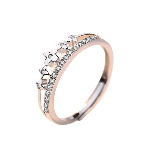 Zircon Flower Crown Silver Ring