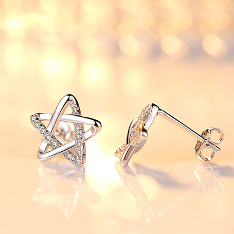 Hollow Five-pointed Star Silver Studs Earrings for Women