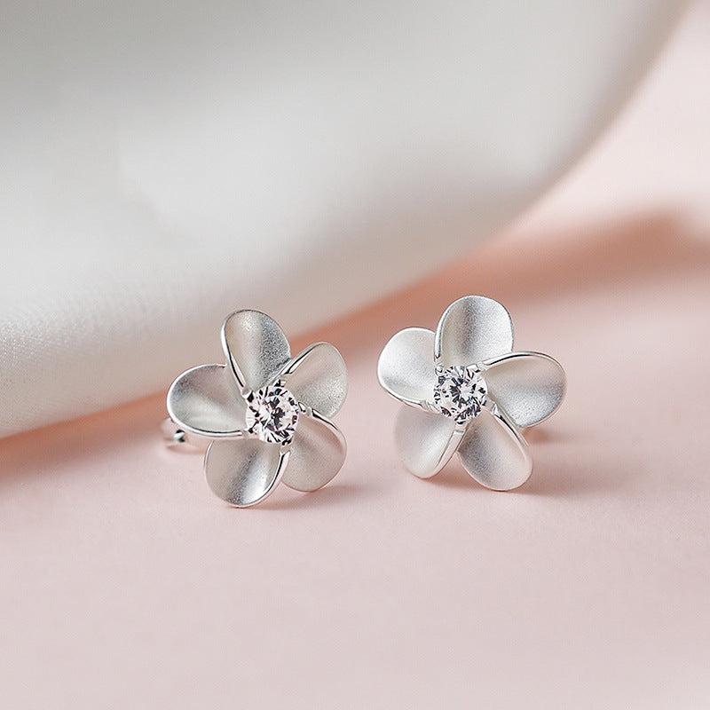 Plum Blossom with Zircon Silver Studs Earrings for Women