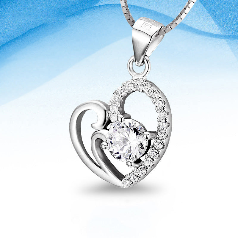 (Pendant Only) Valentine's Day Gift Heart with Round Zircon Silver Pendant for Women