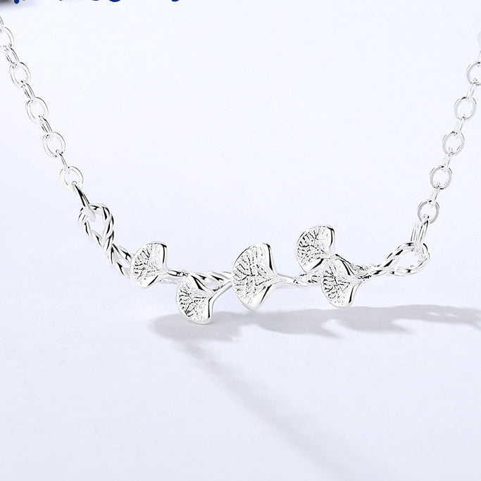 Gingko Leaf Branch Pendant Silver Necklace for Women