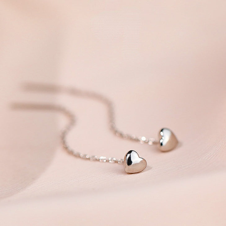 Smooth Heart Ear Line Silver Drop Earrings for Women