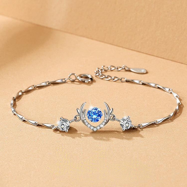 Deer with Blue Zircon Silver Bracelet for Women