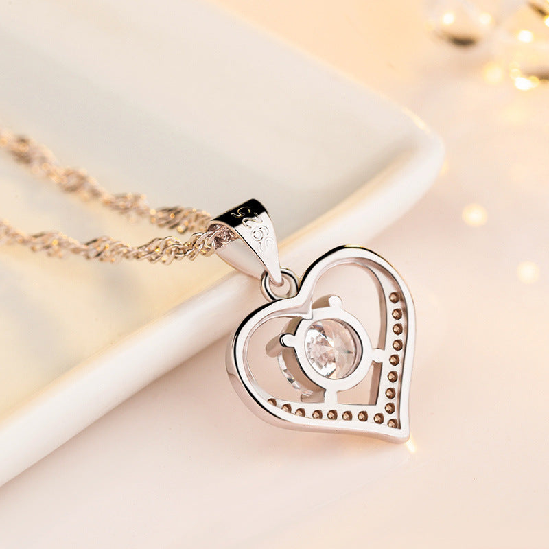 (Pendant Only) Valentine's Day Gift Round Zircon Heart-shaped Silver Pendant for Women