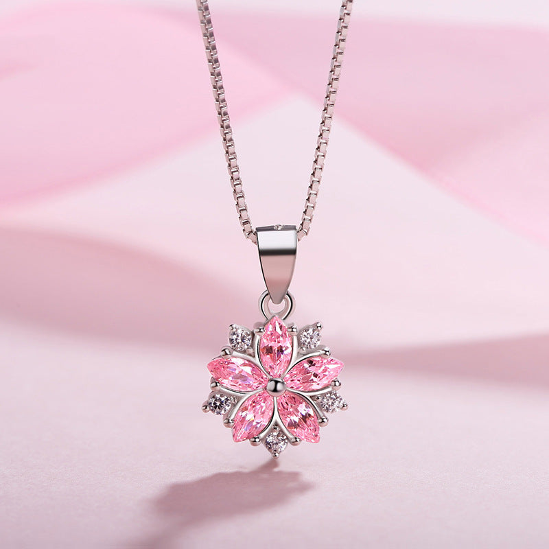 (Pendant Only) Zircon Cherry Blossom Silver Pendant for Women