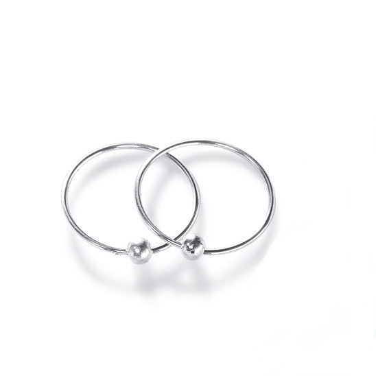 Round Bead Silver Hoop Earrings for Women