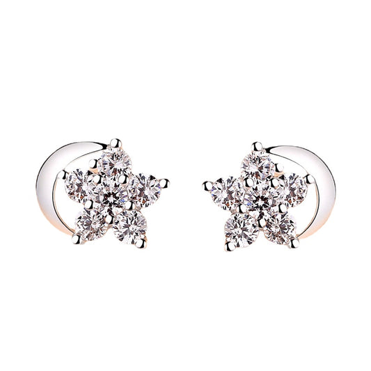 Moon and Zircon Star Silver Studs Earrings for Women