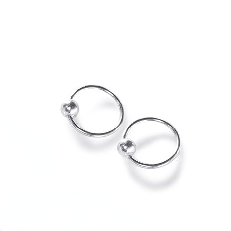 Round Bead Silver Hoop Earrings for Women