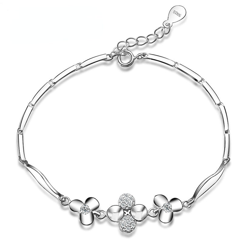 Clover with Zircon Silver Bracelet for Women