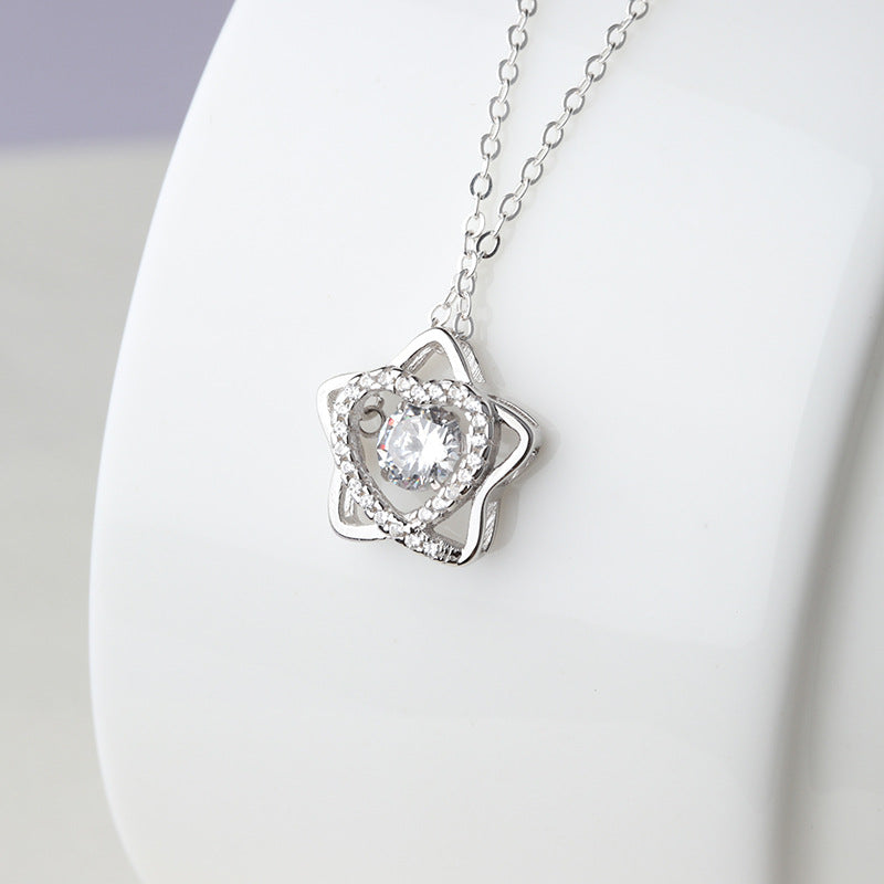 (Pendant Only) Zircon Heart-shaped Star Silver Pendant for Women