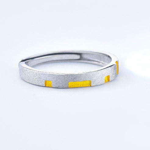 Yellow Tetris Brushed Silver Couple Ring