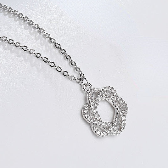 Zircon Spiral Sunflower Pendant Silver Necklace for Women