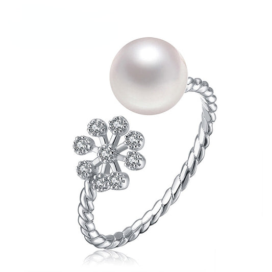 Snowflake with Pearl Opening Twist Silver Ring