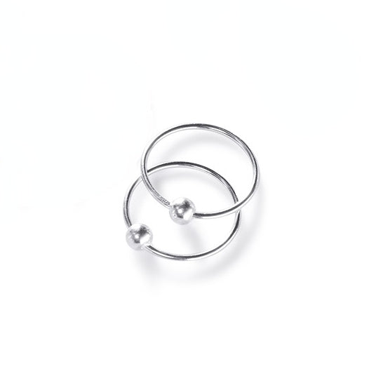 Round Bead Silver Hoop Earrings for Women