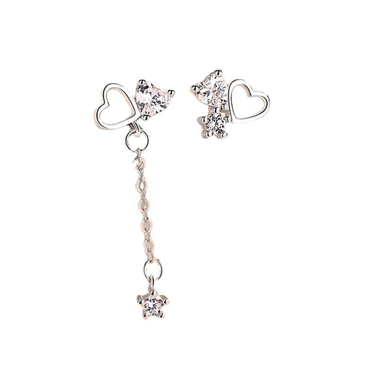 Hollow Heart with Zircon Asymmetric Silver Drop Earrings for Women