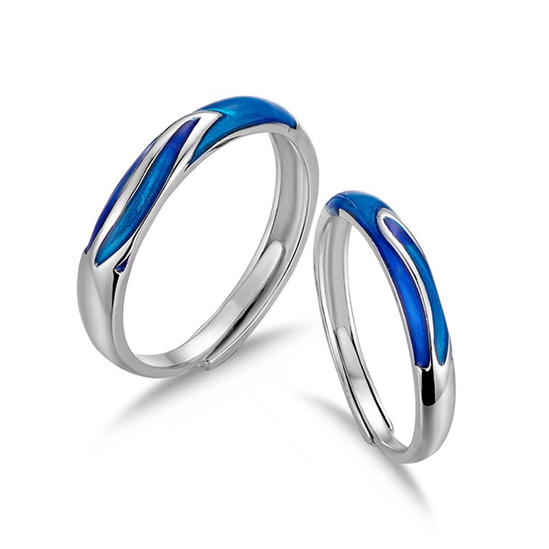 Blue Colour Silver Couple Ring for Women