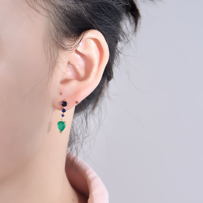 Water Drop Colourful Zircon Long Beading Silver Drop Earrings for Women