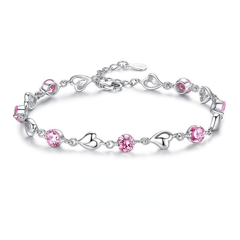 Heart with Round Zircon Silver Bracelet for Women