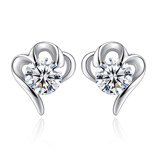 Petals with Round Zircon Silver Studs Earrings for Women