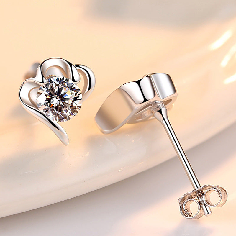 Petals with Round Zircon Silver Studs Earrings for Women