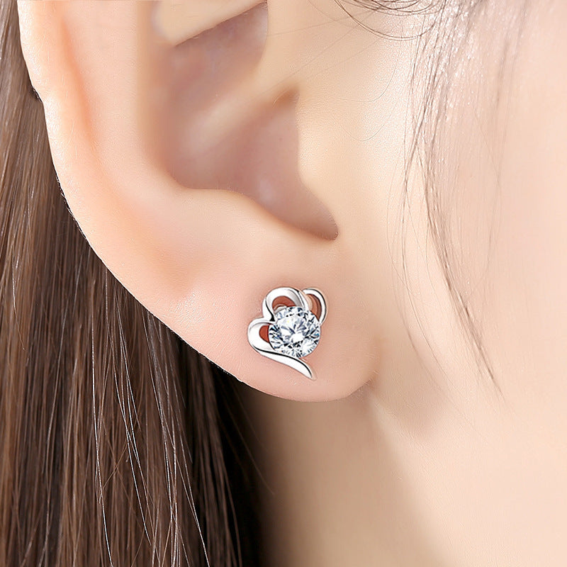 Petals with Round Zircon Silver Studs Earrings for Women