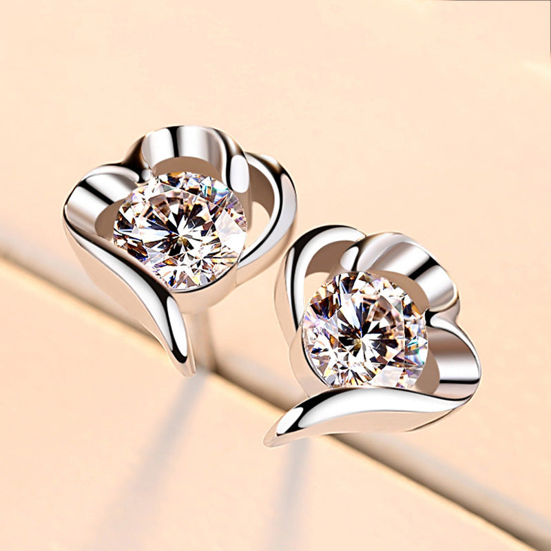 Petals with Round Zircon Silver Studs Earrings for Women