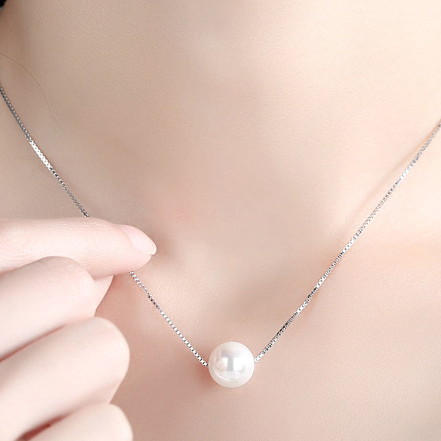 Single Pearl Pendant Silver Necklace for Women