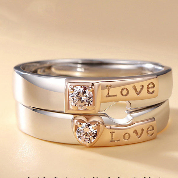 LOVE with Zircon Silver Couple Ring for Women