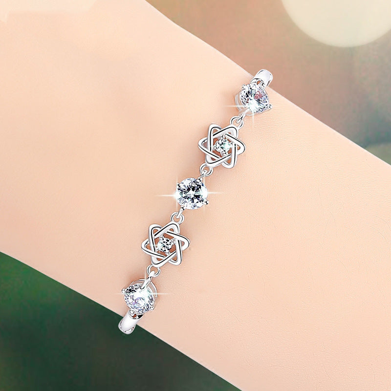 Six Stars with Zircon Silver Bracelet for Women