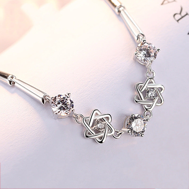 Six Stars with Zircon Silver Bracelet for Women