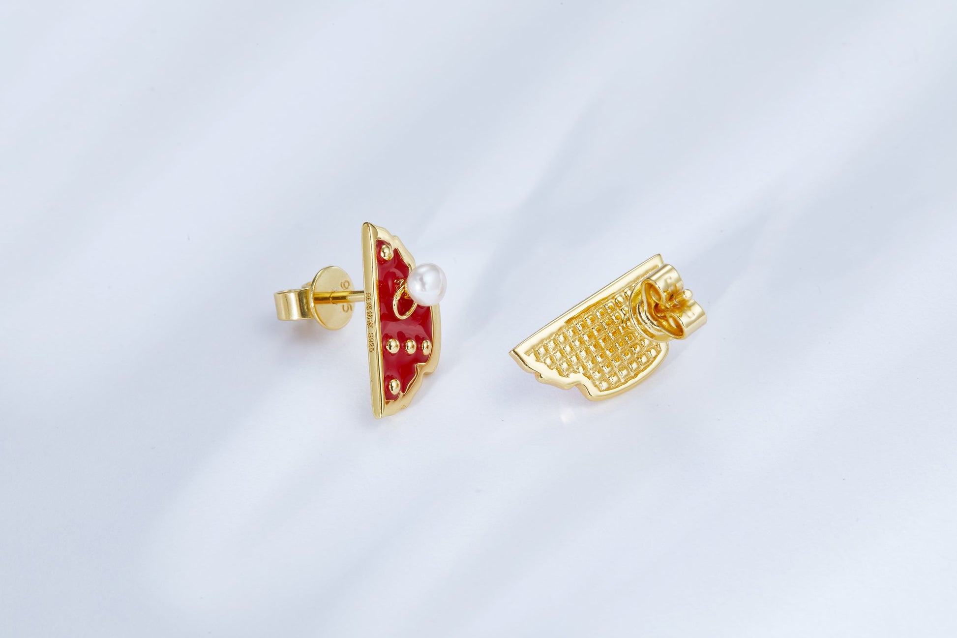 Forbidden City Gate Enamel with Pearl Studs Earrings for Women