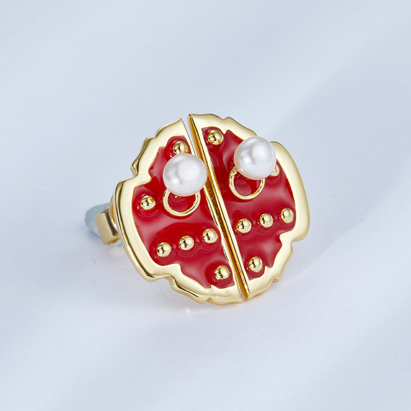 Forbidden City Gate Enamel with Pearl Studs Earrings for Women