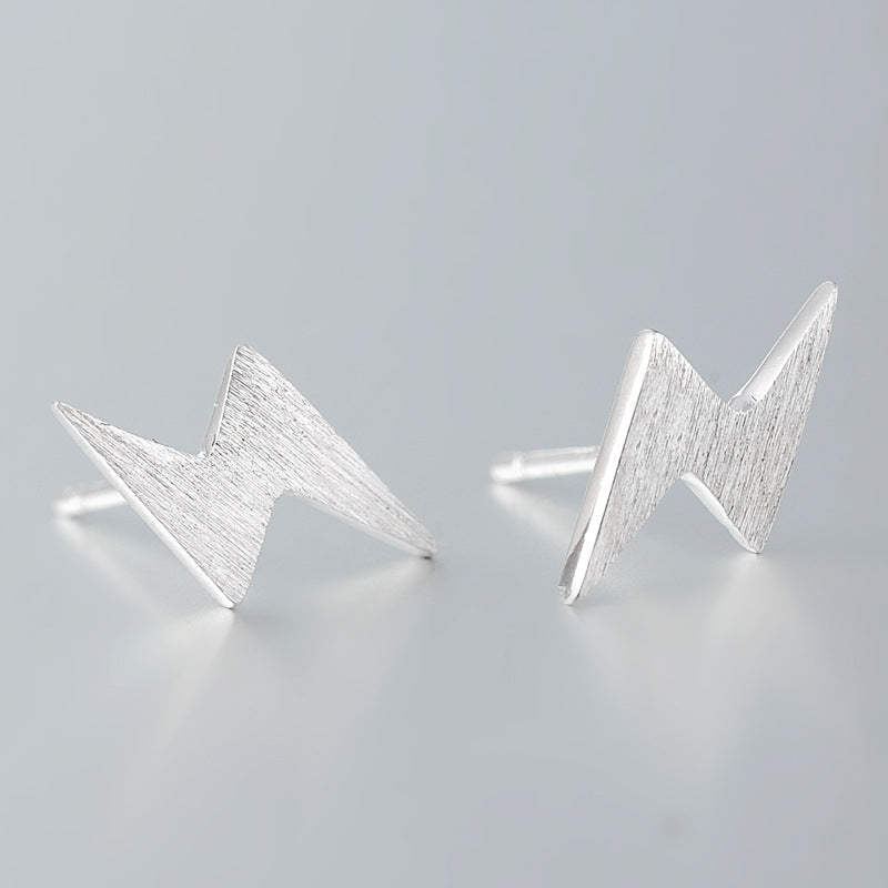 Brushed Lightning Silver Stud Earrings for Women