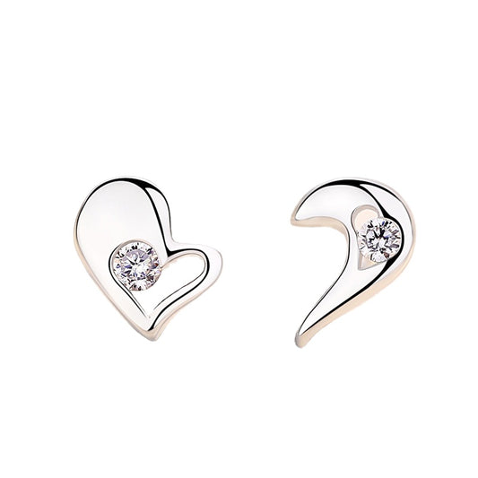 Splice Heart with Zircon Silver Studs Earrings for Women