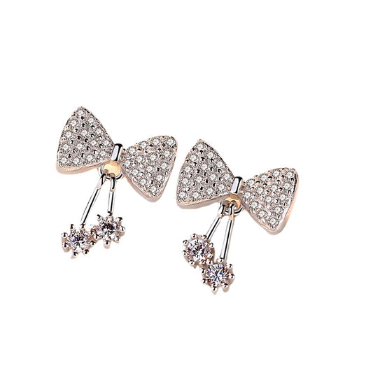 Full Zircon Bow Silver Studs Earrings for Women