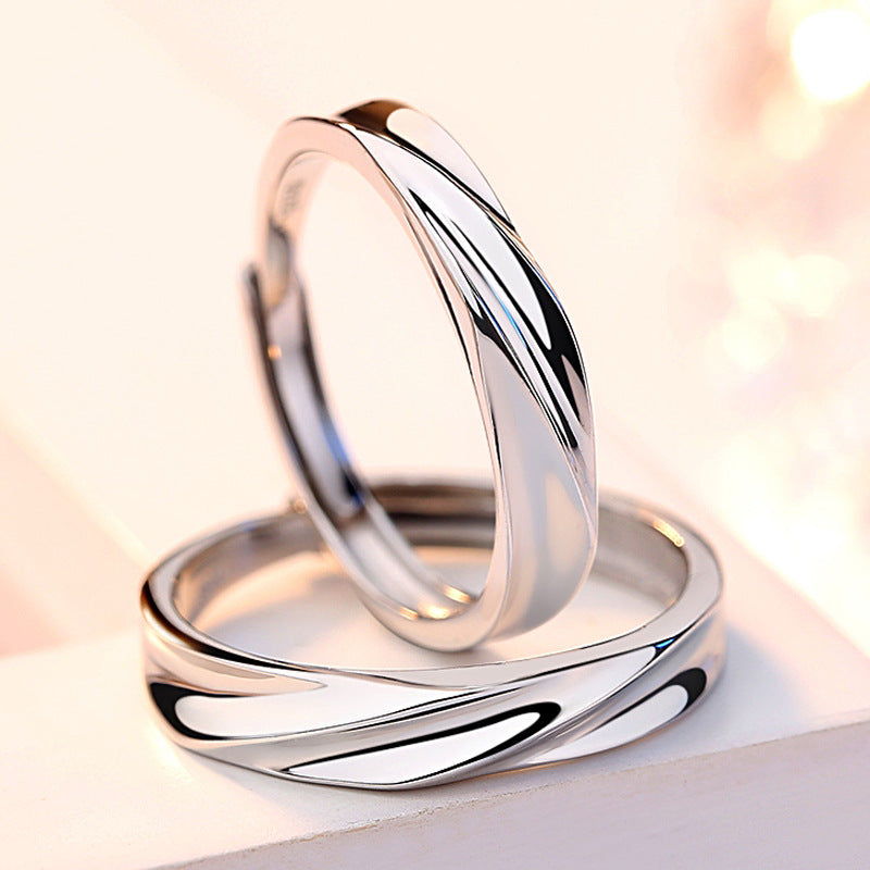 Stripe Silver Couple Ring