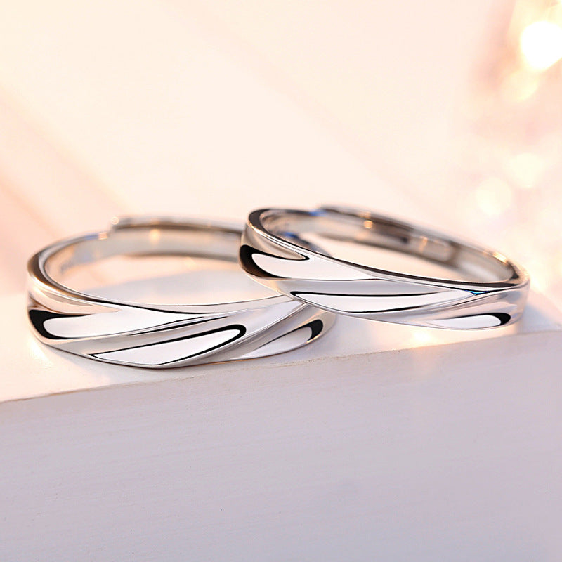 Stripe Silver Couple Ring