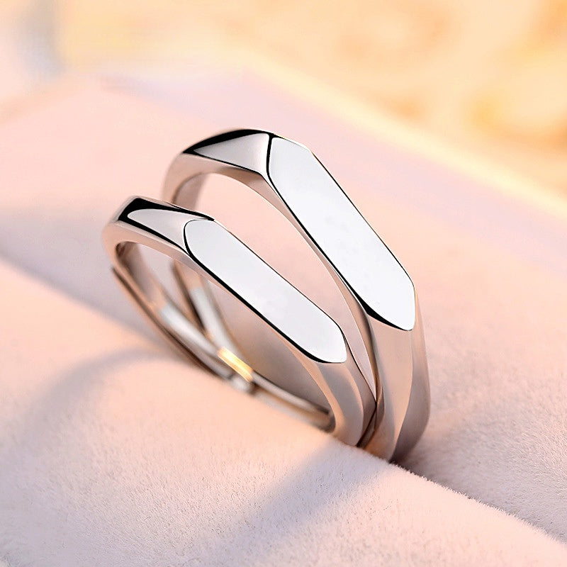 Glossy Rhombus Silver Couple Ring for Women