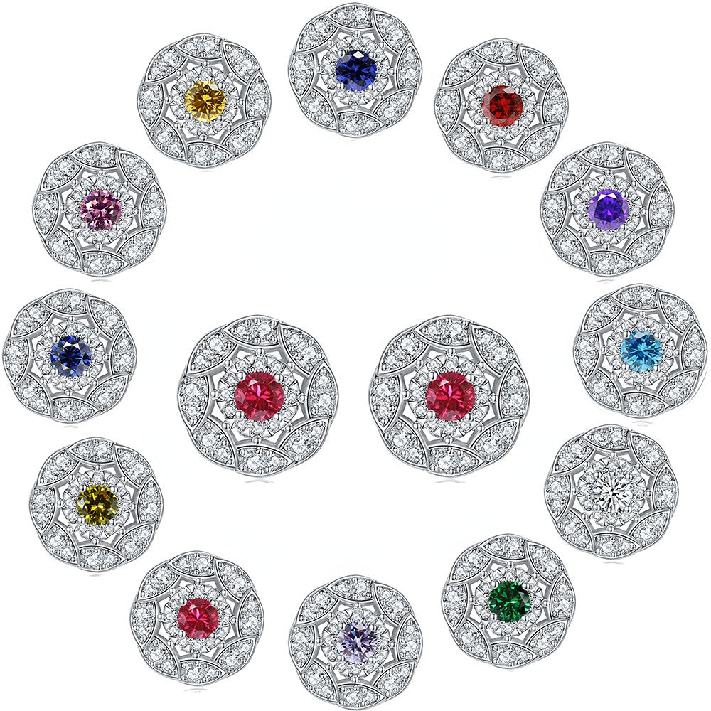 Round Zircon Soleste Halo Flower Silver Studs Earrings for Women