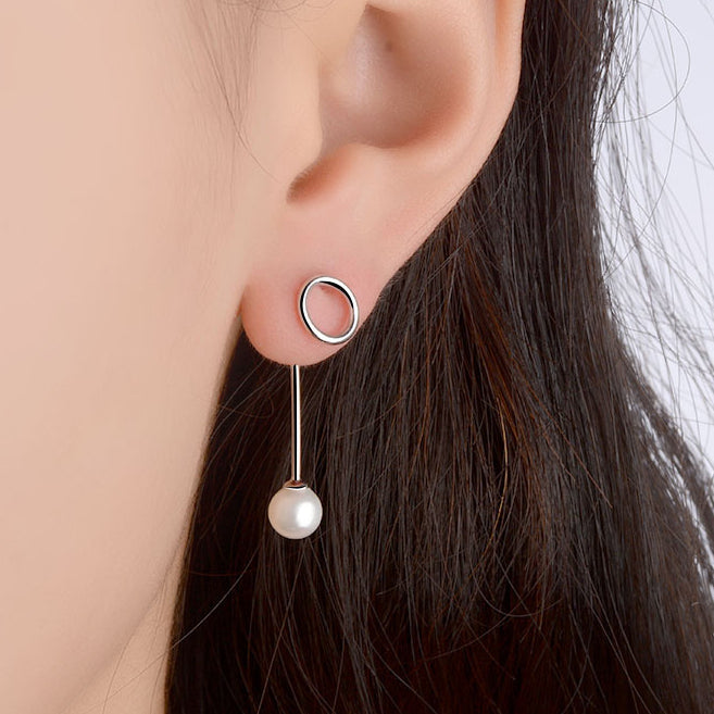 Circle with Pearl Pendant Silver Drop Earrings for Women