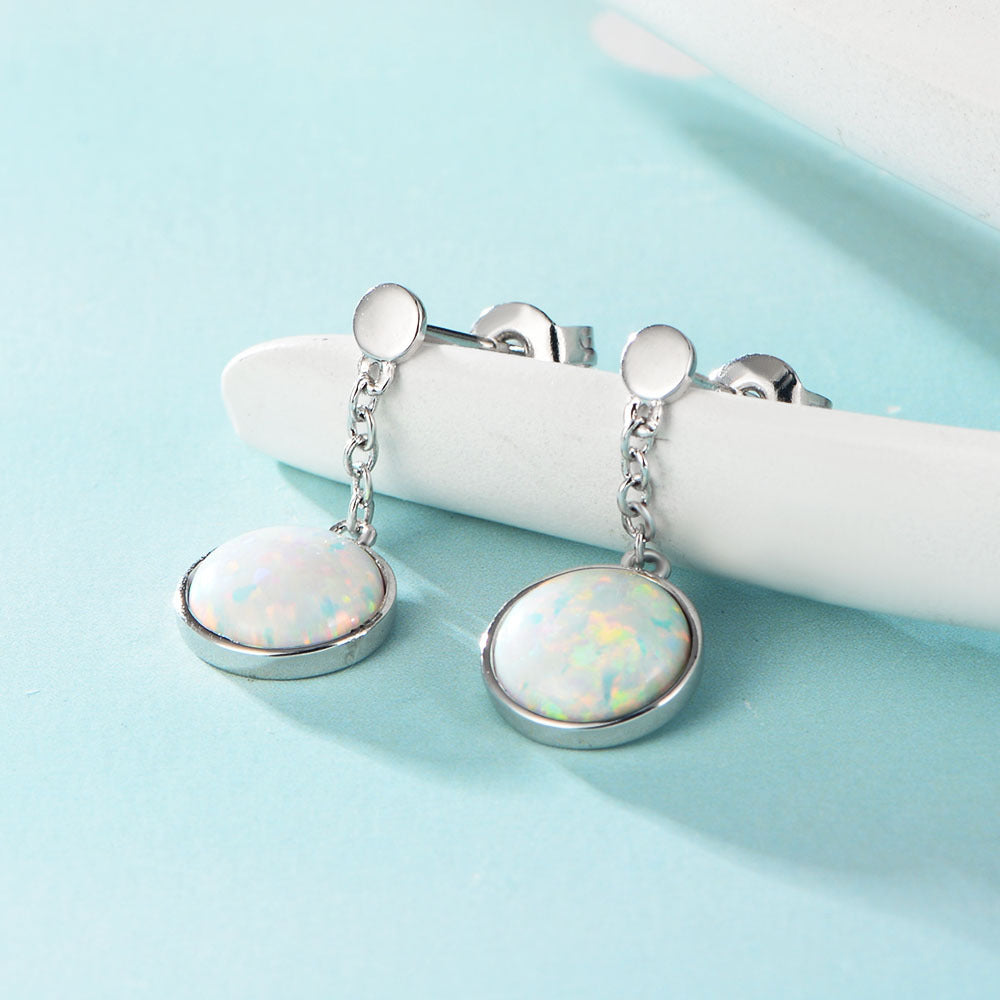 Round Cut Opal Jewelry Pendant Silver Drop Earrings for Women